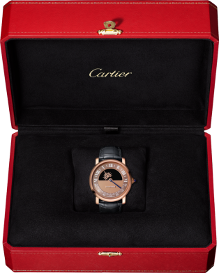 Reloj Rotonde de Cartier movimiento misterioso 40 mm, movimiento mecánico de cuerda manual, oro rosa, piel