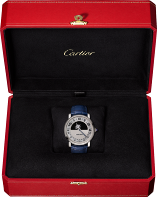 Reloj Rotonde de Cartier movimiento misterioso 40 mm, movimiento mecánico de cuerda manual, oro blanco, piel