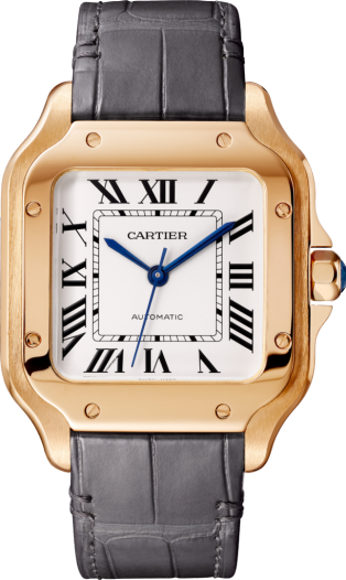 Montre Santos de Cartier Moyen modèle, mouvement automatique, or rose, 2 bracelets cuir interchangeables