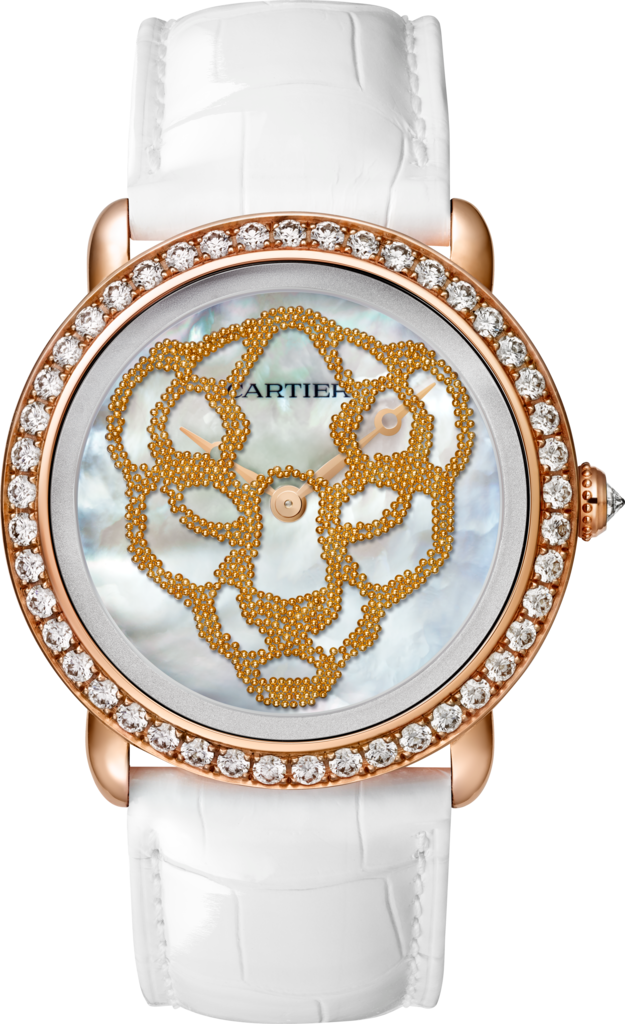 Reloj Révélation d'une Panthère37 mm, manual, oro rosa, diamantes, nácar, piel