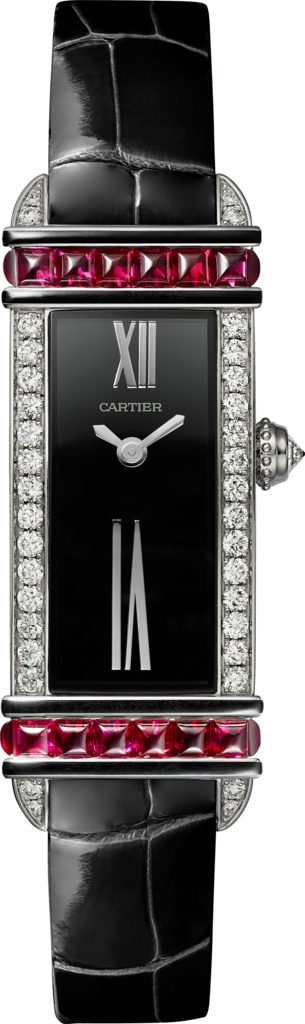 Reloj Cartier Libre Tamaño mediano, movimiento de cuarzo, oro blanco, diamantes, rubíes