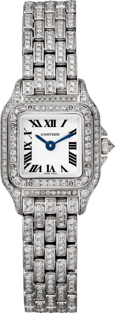 Reloj Panthère de CartierTamaño mini, movimiento de cuarzo, oro blanco, diamantes