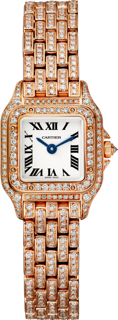 Reloj Panthère de CartierTamaño mini, movimiento de cuarzo, oro rosa, diamantes