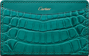 Pequeña Marroquinería C de Cartier, tarjetero Piel de aligátor y piel de becerro color turmalina azul verdosa, acabado dorado