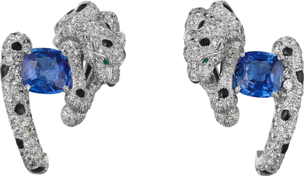 Panthère de Cartier earringsWhite gold, emerald, sapphire, onyx, diamonds