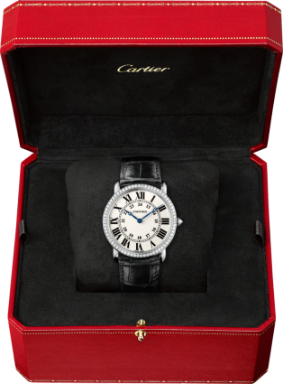 Reloj Ronde Louis Cartier 36 mm, movimiento mecánico de cuerda manual, oro blanco, diamantes, piel