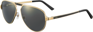 Santos de Cartier Sonnenbrille Metall im gebürsteten champagnerfarbenen Gold-Finish, polarisierte graue Gläser mit goldfarbenem Spiegeleffekt