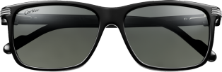 Gafas de sol Première de Cartier Acetato negro, acabado metal platino liso, lentes grises polarizadas