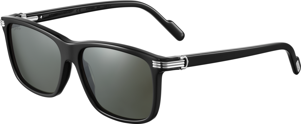 Gafas de sol Première de CartierAcetato negro, acabado metal platino liso, lentes grises polarizadas