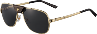 Santos de Cartier Sonnenbrille Metall im glatten champagnerfarbenen Gold-Finish, polarisierte graue Gläser mit goldfarbenem Spiegeleffekt