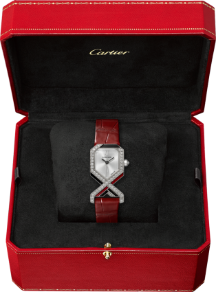 Reloj Cartier Libre Tamaño mediano, movimiento de cuarzo, oro blanco, diamantes, esmalte