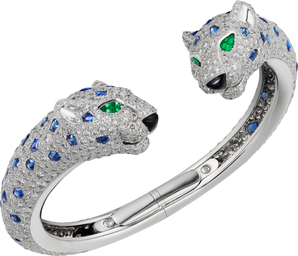 Panthère de Cartier braceletWhite gold, emerald, sapphire, onyx, diamonds