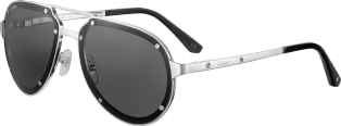 Santos de Cartier Sonnenbrille Metall im glatten und gebürsteten Platin-Finish, graue Gläser