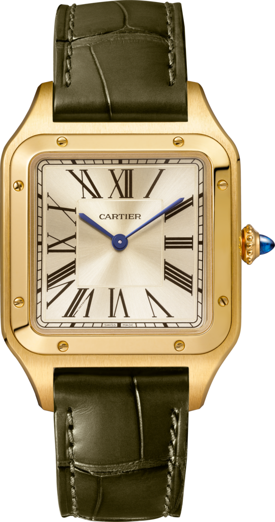 Santos-Dumont watchLarge model, hand-wound mechanical movement, yellow gold, leather