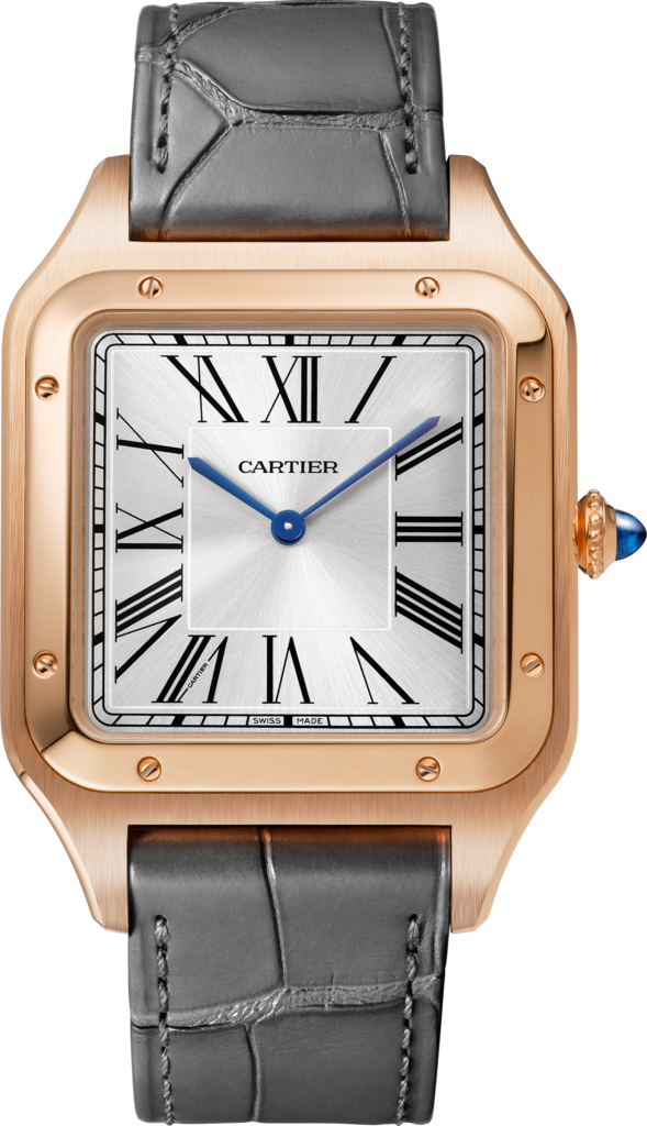 Santos-Dumont watchExtra-large model, hand-wound mechanical movement, rose gold, leather