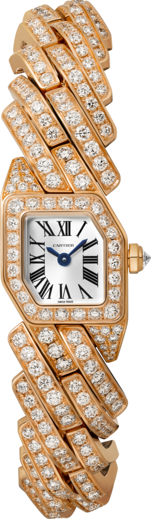 Reloj Maillon de CartierTamaño pequeño, movimiento de cuarzo, oro rosa, diamantes