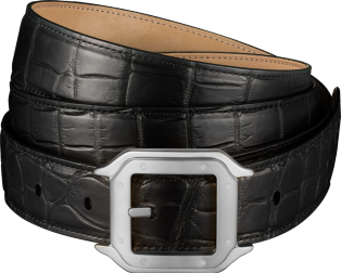 Belt, Santos de Cartier Black crocodile skin, palladium-finish buckle