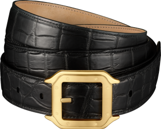 Belt, Santos de Cartier Black crocodile skin, gold-finish buckle