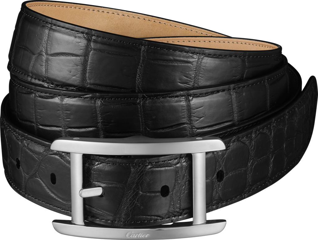 Cinturón TankPiel de cocodrilo color negro, con hebilla acabado paladio