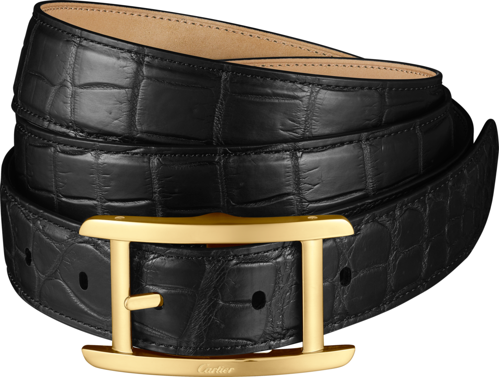Cinturón TankPiel de cocodrilo color negro, con hebilla acabado dorado