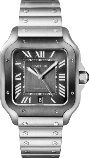 Reloj Santos de Cartier Tamaño grande, movimiento automático, acero, ADLC, brazalete de metal y correa de caucho intercambiables