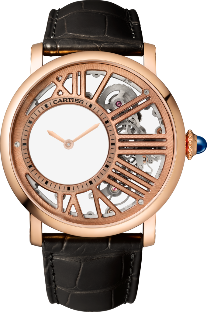 Rotonde de Cartier watch42mm, hand-wound mechanical movement, rose gold, leather