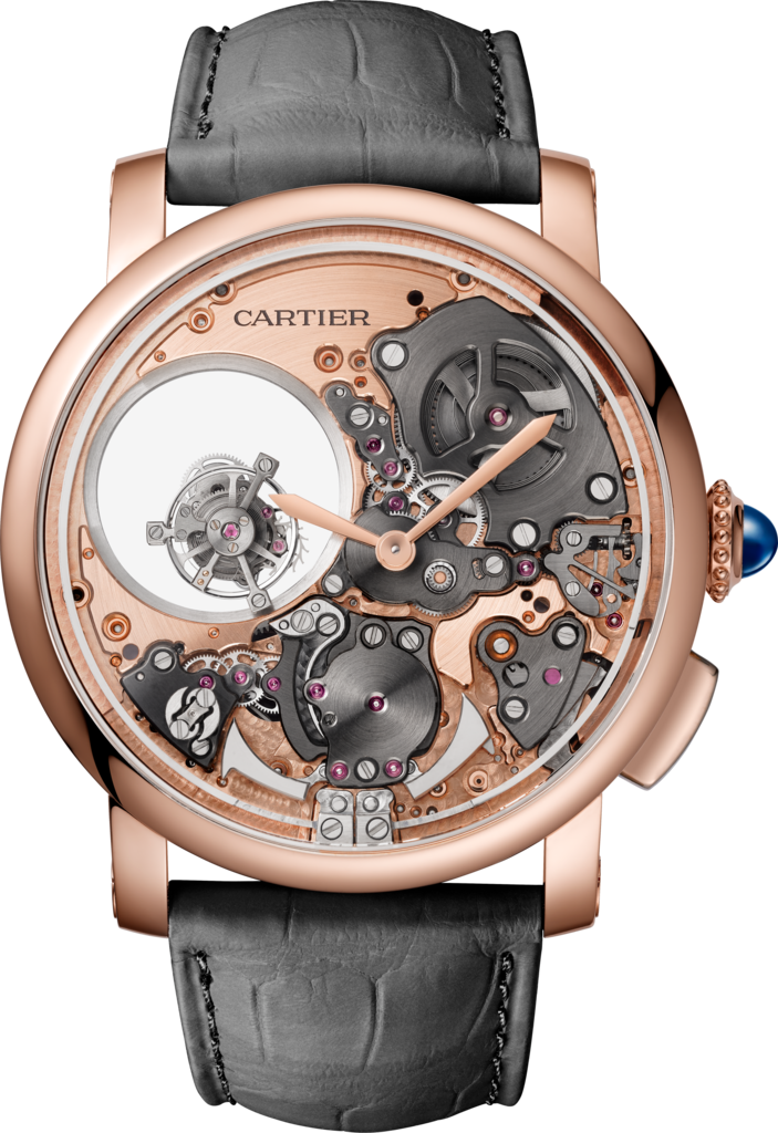 Reloj Rotonde de Cartier45 mm, movimiento mecánico de cuerda manual, oro rosa, piel