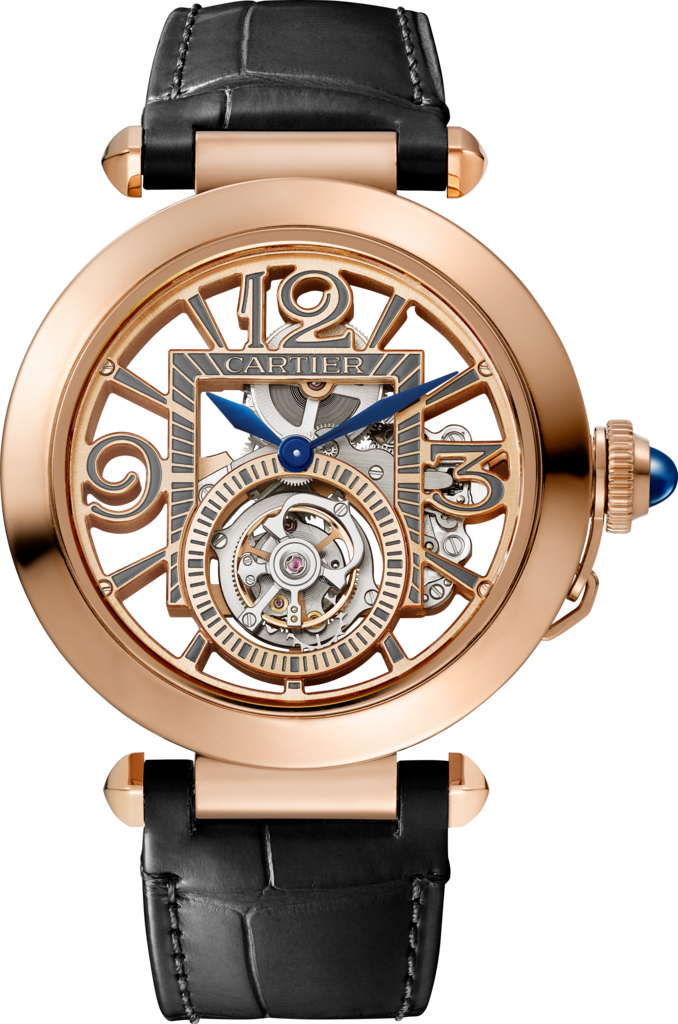 Pasha de Cartier41 mm, mechanisches Uhrwerk mit Handaufzug, Roségold, 2 austauschbare Lederarmbänder