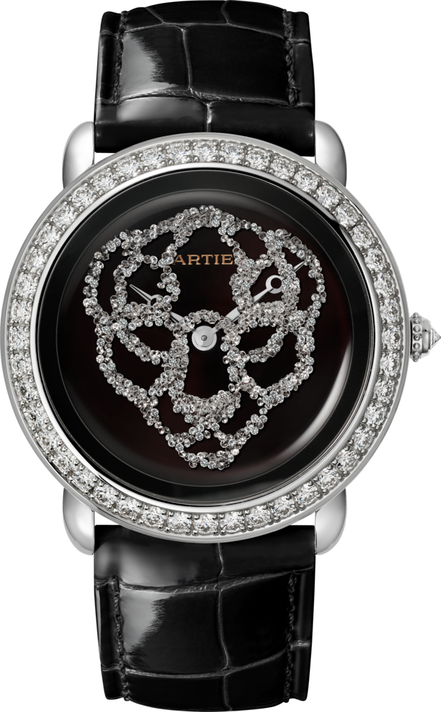 Reloj Révélation d'une Panthère37 mm, oro blanco rodiado, diamantes, piel