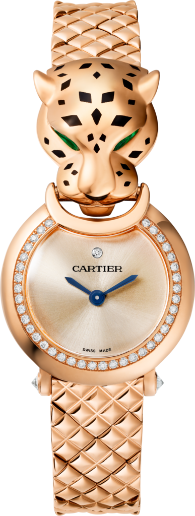 Reloj La Panthère de CartierTamaño pequeño, movimiento de cuarzo, oro rosa, diamantes