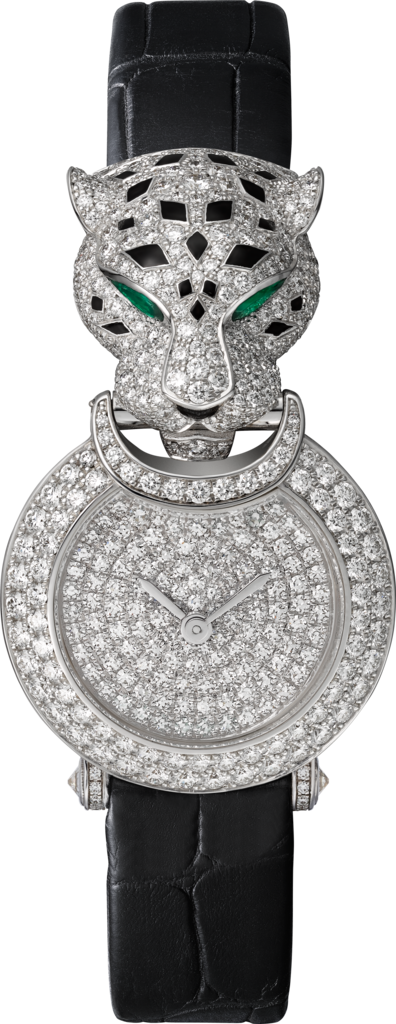 Montre La Panthère de Cartier23,6 mm, or gris rhodié, diamants, cuir