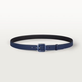 Belt, Santos de Cartier Blue and black grained cowhide, palladium-finish and blue PVD buckle