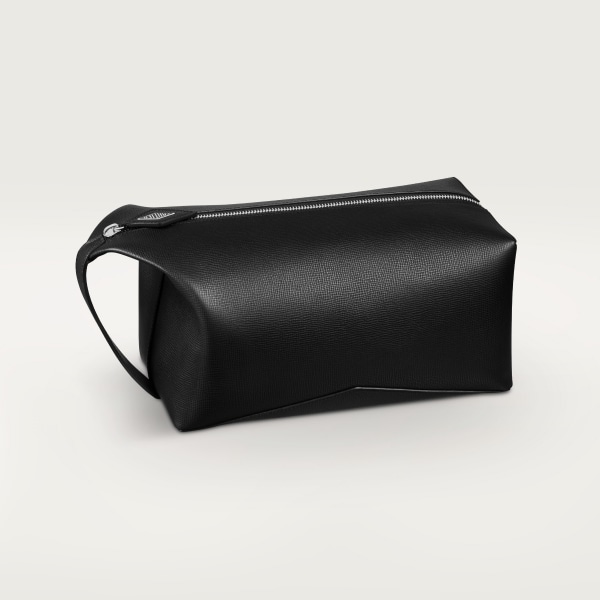 Toiletry bag, Cartier Losange Grained black calfskin, palladium finish and enamel