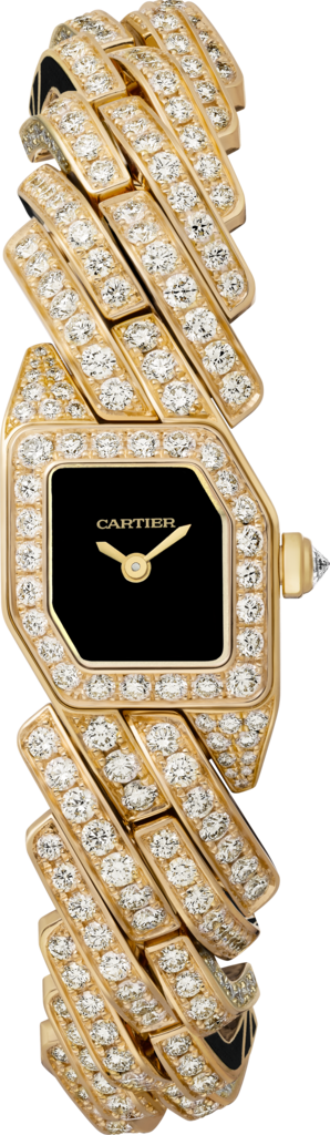 Reloj Maillon de CartierTamaño pequeño, movimiento de cuarzo, oro amarillo, diamantes, laca