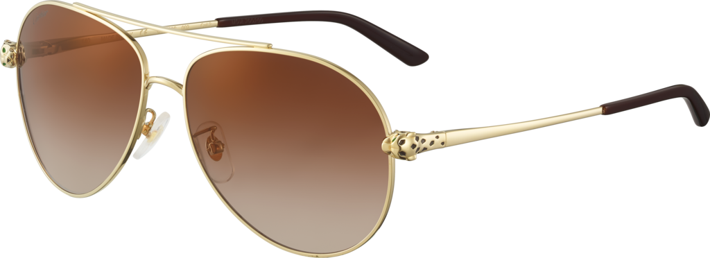 Gafas de sol Panthère de CartierMetal dorado liso, lentes marrón degradado con flash dorado