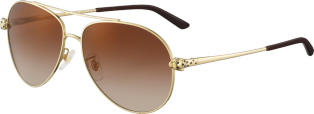 Panthère de Cartier Sonnenbrille Metall im glatten Gold-Finish, braun verlaufende Gläser mit goldfarbener Flash-Verspiegelung