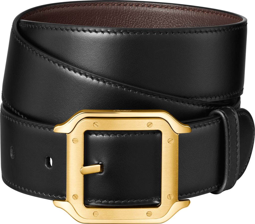Cinturón Santos de CartierPiel de ternera color negro, hebilla acabado dorado
