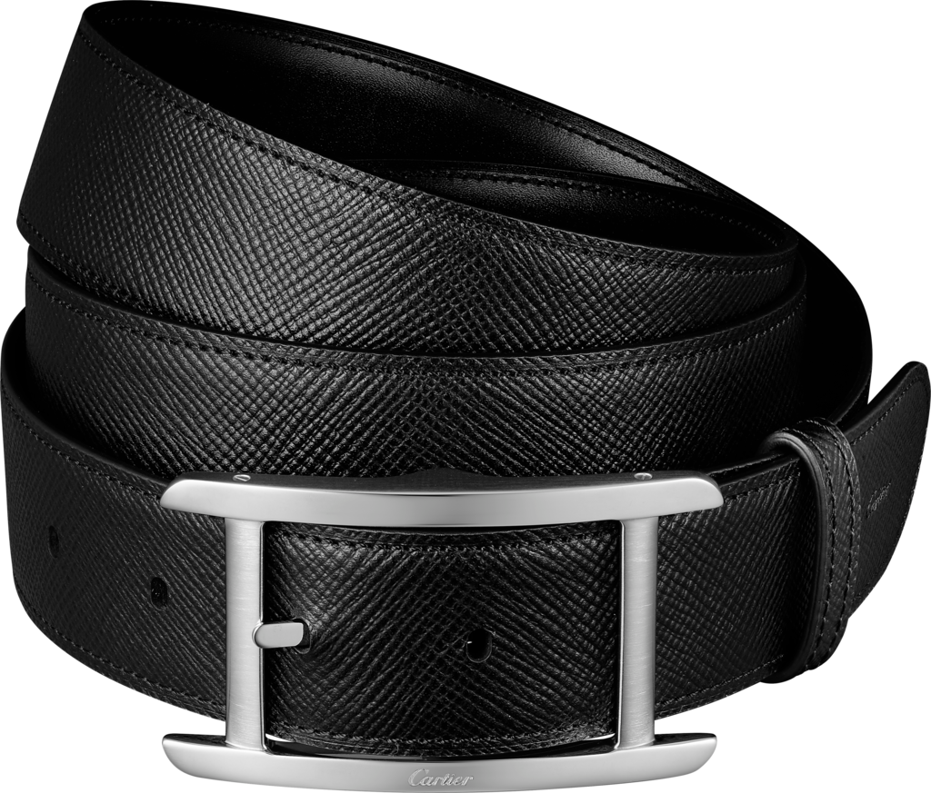 Cinturón TankPiel de ternera graneada y lisa color negro, hebilla acabado paladio