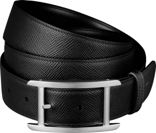 Belt, Tank Black grained and smooth cowhide, palladium-finish buckle