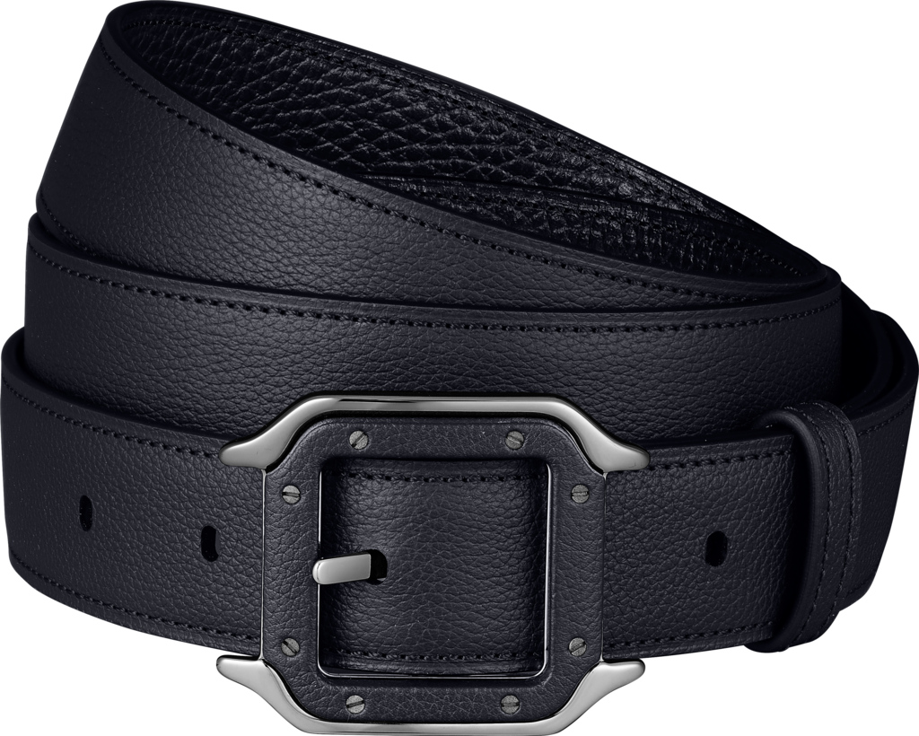 Belt, Santos de CartierGrained midnight blue cowhide, palladium-finish buckle and covered with leather