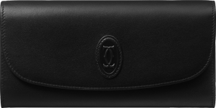 International Wallet with Flap, Must de Cartier Black calfskin, golden finish