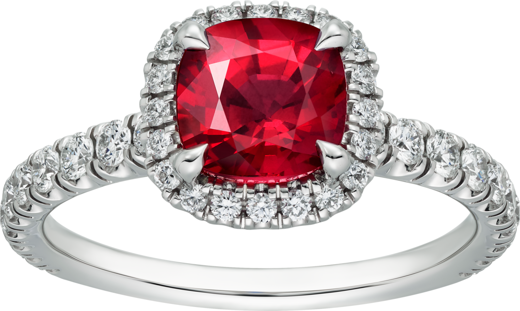 Solitaire Cartier Destinée pierre de couleurPlatine, rubis, diamants
