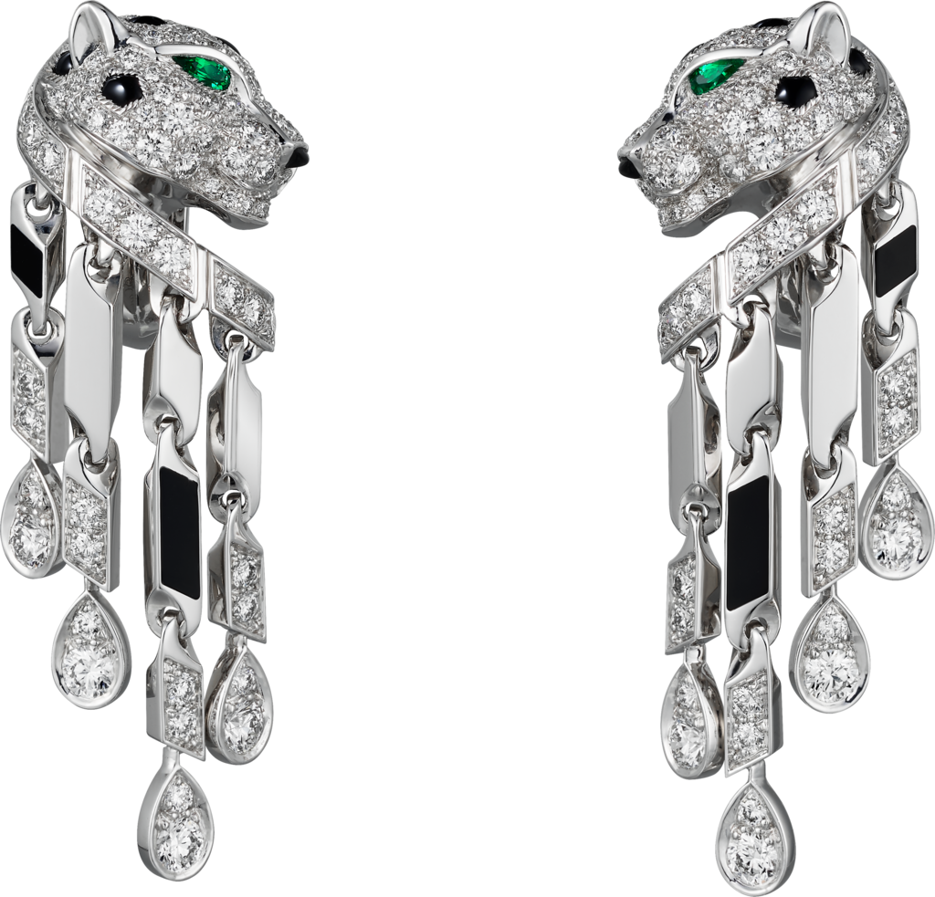 Panthère de Cartier earringsWhite gold, onyx, emeralds, diamonds