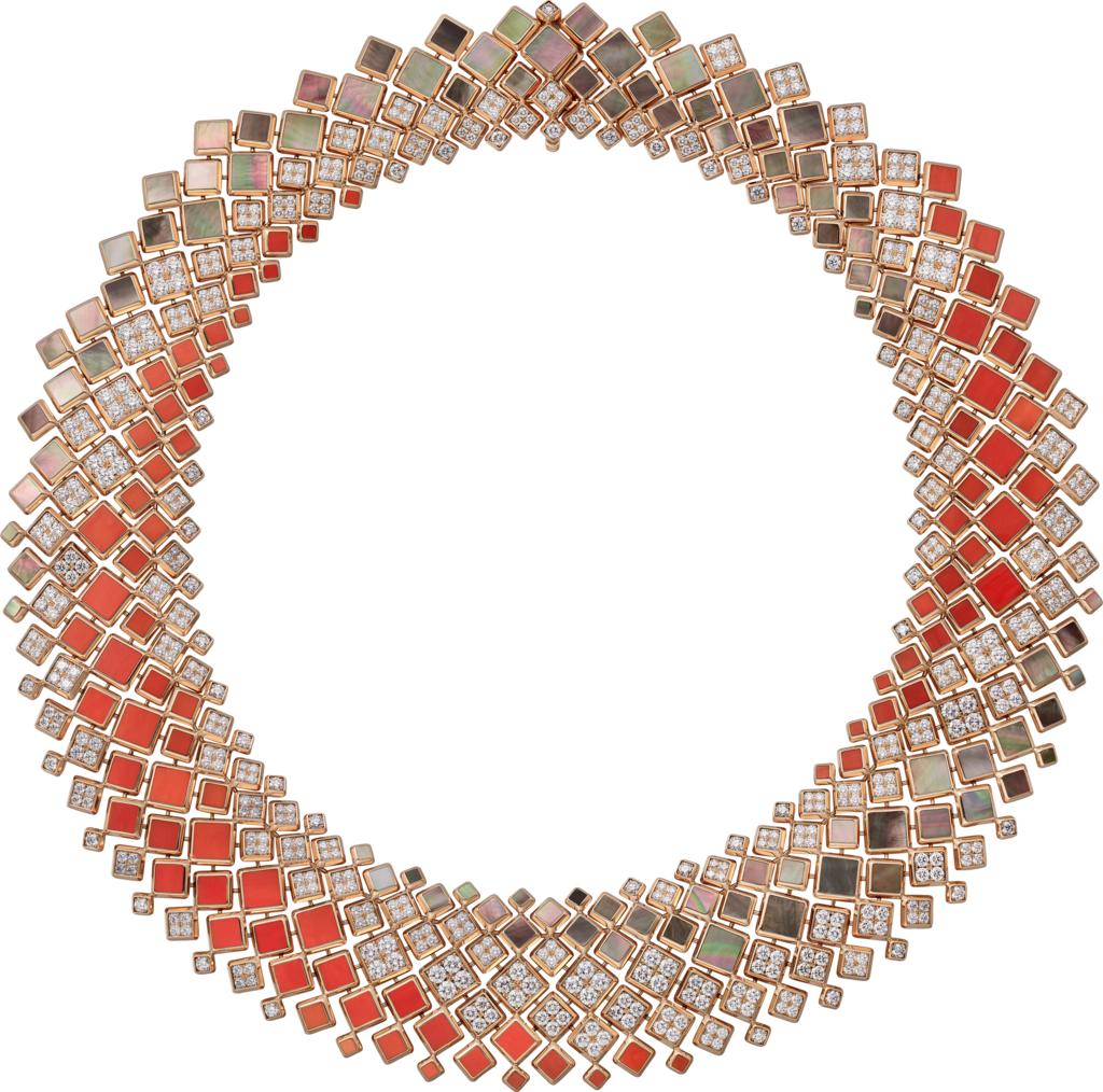 Collar [Sur]naturelOro rosa, nácar gris, coral, diamantes