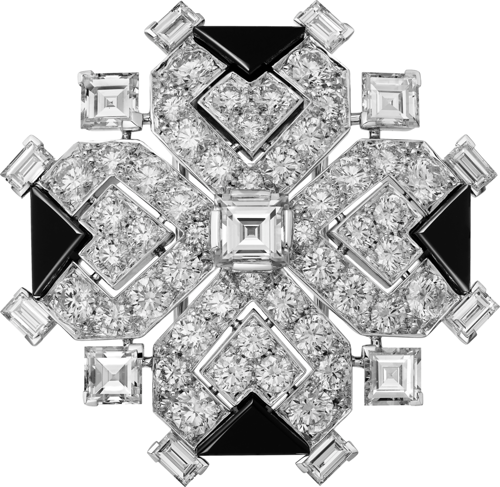 Broche Geometría & ContrasteOro blanco, ónix, diamantes