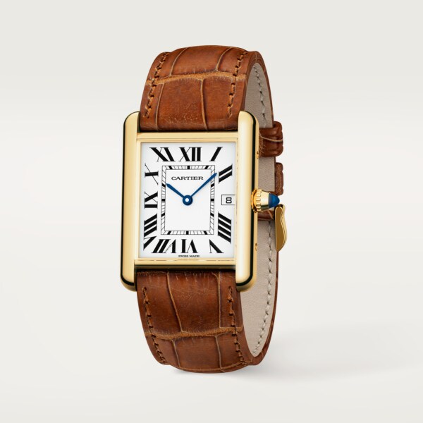 Tank Louis Cartier watch Large model, quartz movement, yellow gold, leather
