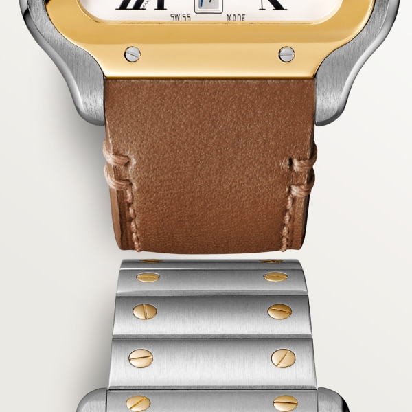 Santos de Cartier Großes Modell, Automatikwerk, Gelbgold, Stahl, austauschbare Armbänder aus Metall und Leder