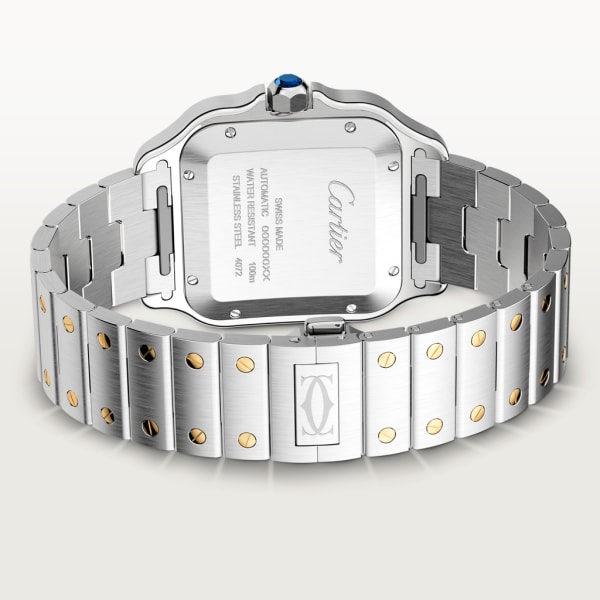 Santos de Cartier watch Large model, automatic movement, yellow gold, steel, interchangeable metal and leather bracelets