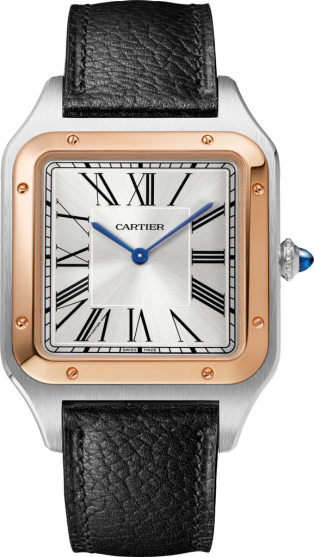 Santos-Dumont watch XL model, rose gold and steel, calfskin straps