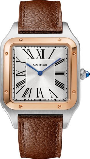 Santos-Dumont watch XL model, rose gold and steel, calfskin straps